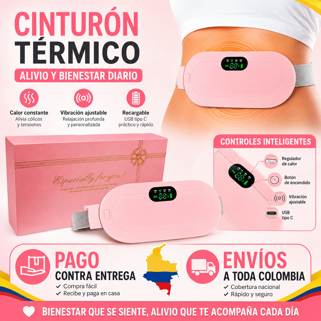 Cinturón Térmico con Masaje para Cólicos Menstruales